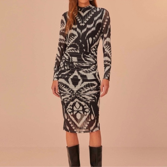 NWT FARM Rio Pineapple Ikat Black Tulle Midi Dress - Size Medium - Picture 1 of 6